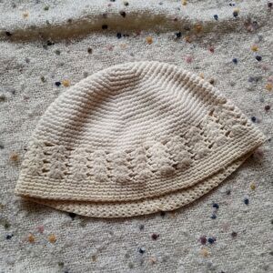 Handmade Knit Crochet Cream Skullcap / Beanie
